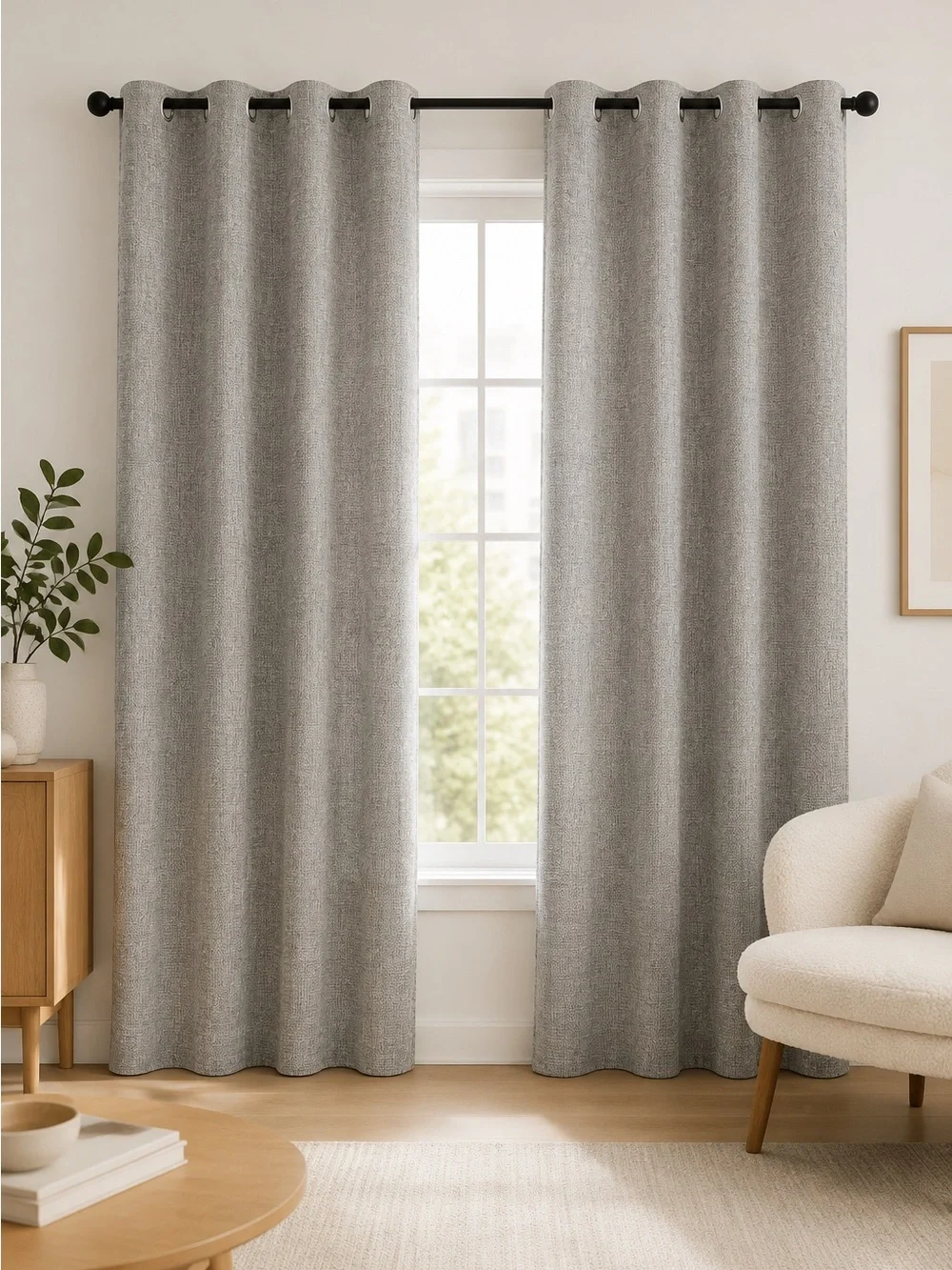 Gray & Black Grommet Curtain Panels 52x84 Set of 2 NWOT